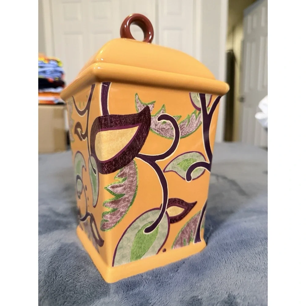 Cider House Orange Ceramic Canister Jar Botanical Leaf Designpac Kitchen Decor